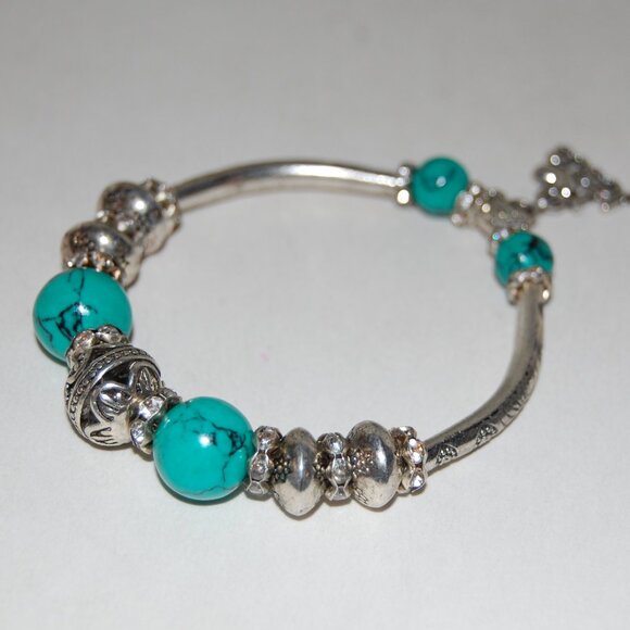 I Love Jesus Bracelet,Turquoise Bracelet,Dangling Charm Bracelet,Silver,Stone - Picture 3 of 3